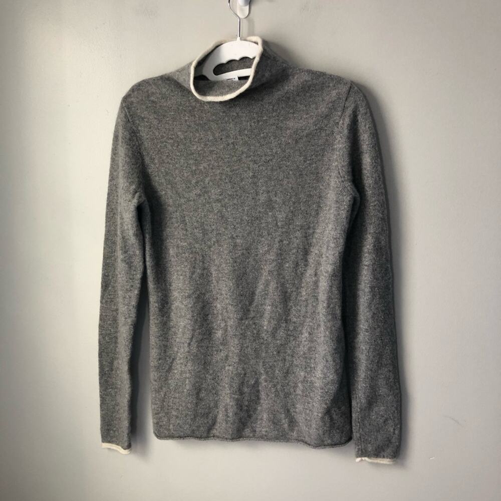 Nicole Miller 100% cashmere mock neck grey pullover sweater womens S old money